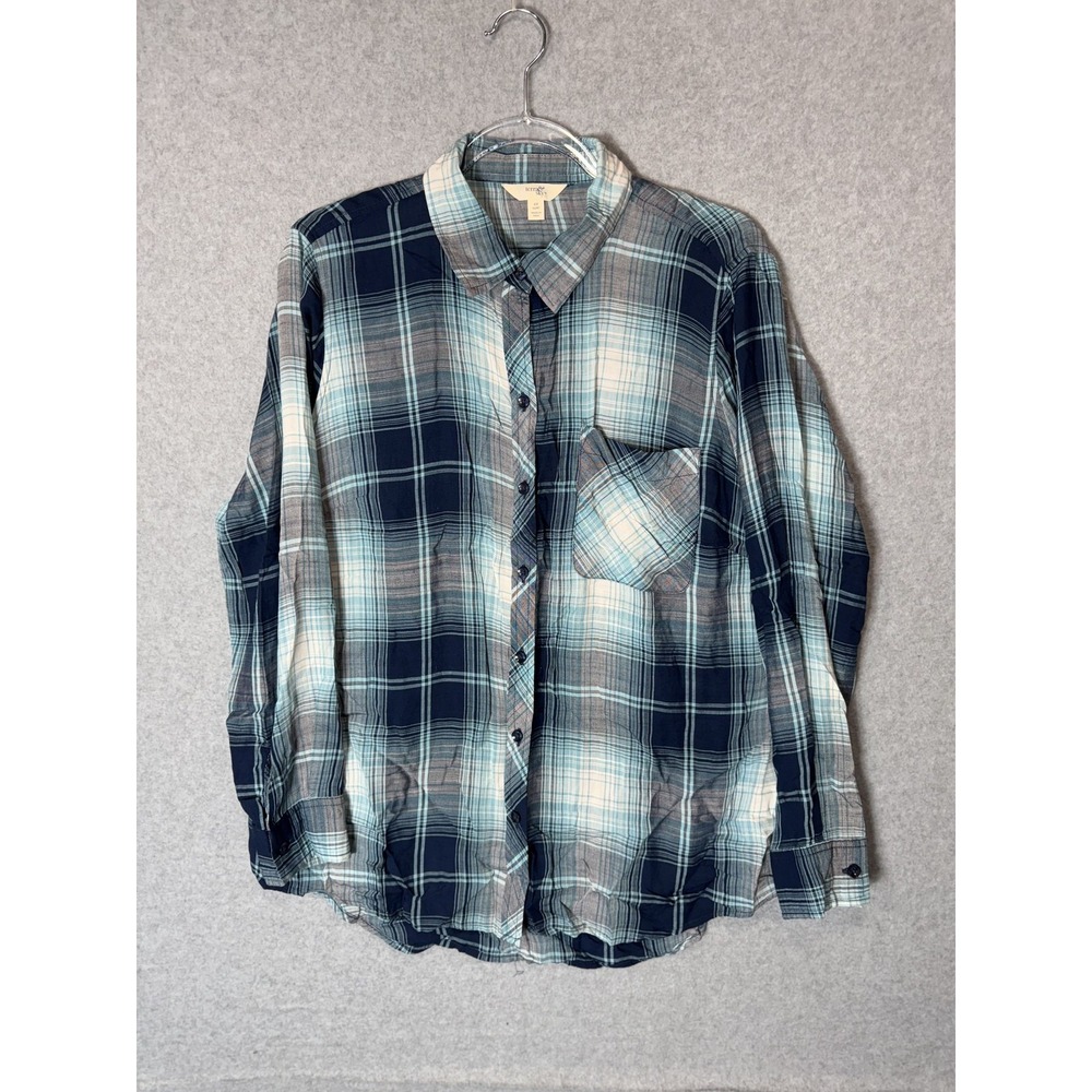 Universal Thread Shirt Womens 0X 14W Plaid Button Up Long Sleeve Top Plus Size